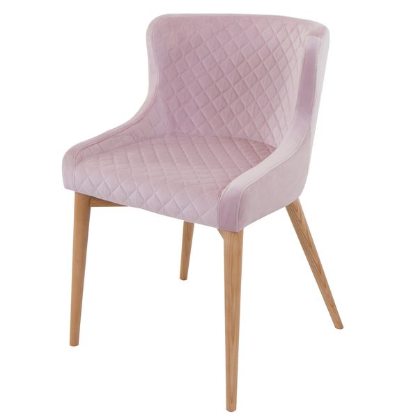 Chaise velours rose poudré piétement frêne Paris