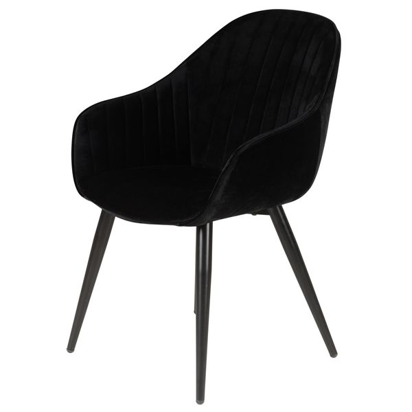 Chaise accoudoirs velours noir et pieds métal BARI