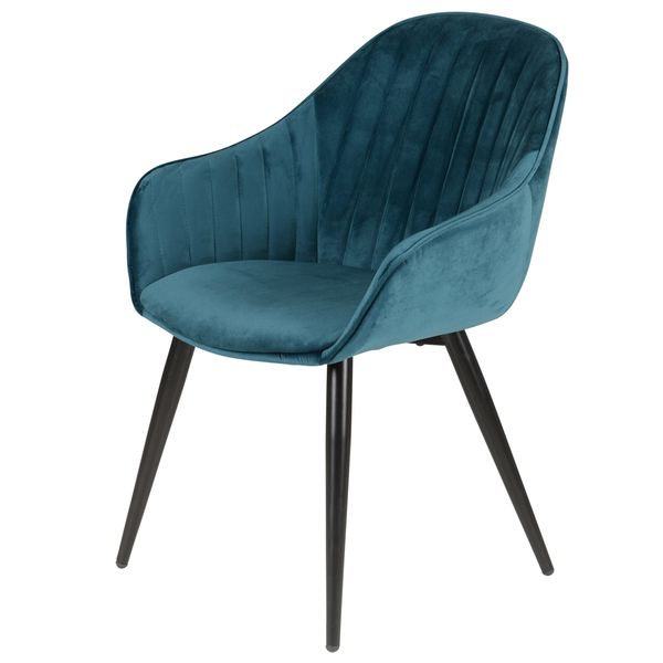 Chaise accoudoirs velours bleu et pieds métal BARI
