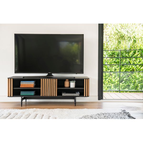 Meuble Tv 130 cm 4 niches plaqué chêne Linea
