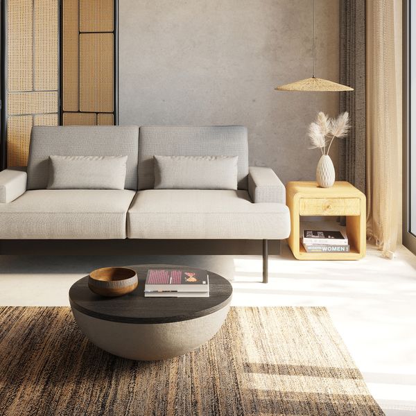 Canapé 2 places tissu gris design et pieds métal noir mat Yoko