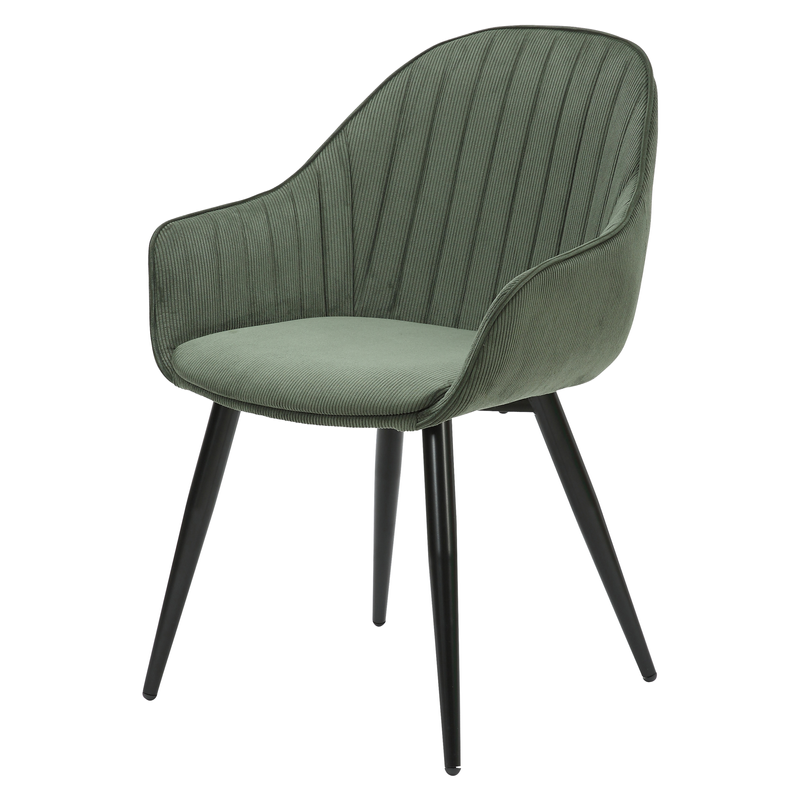 Chaise accoudoirs en velours côtelé vert kaki Bari