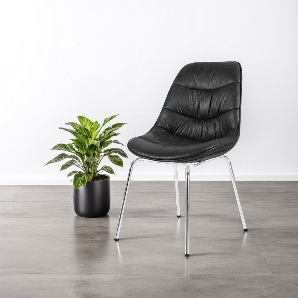 Chaise noire pied métal chromé BILLY