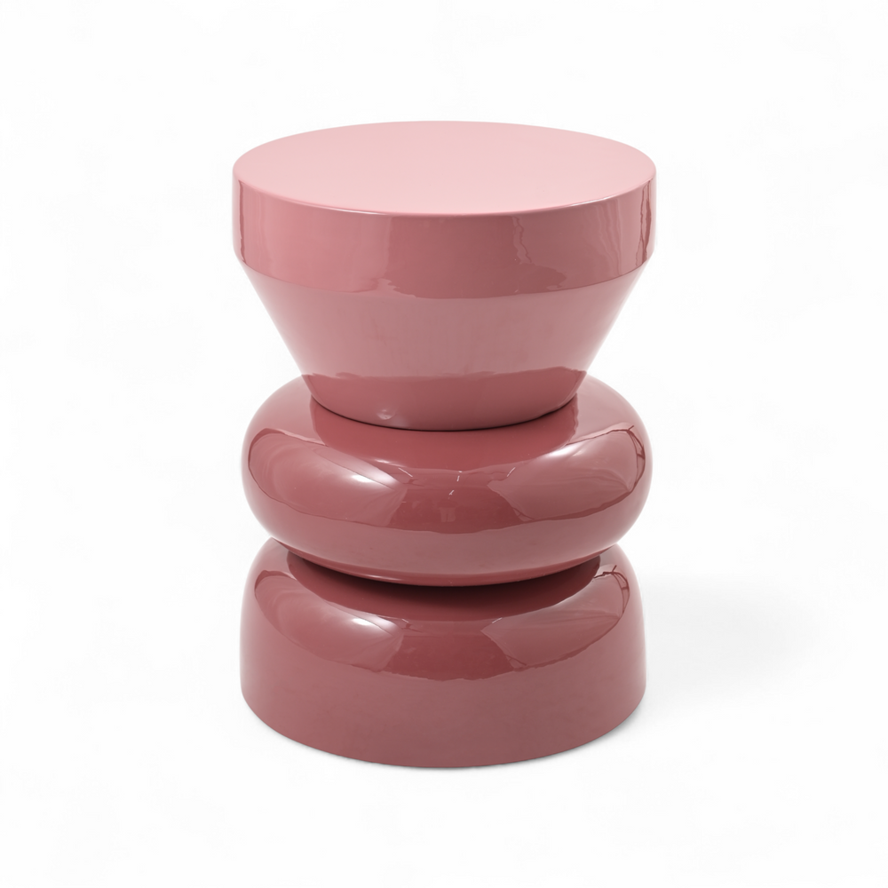 Bout de canapé rond émail bi-color framboise