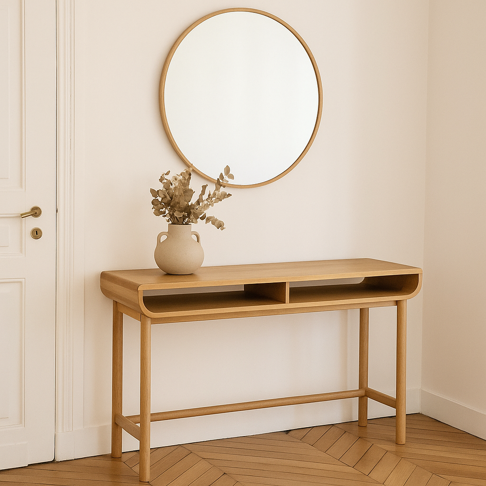 Console 120 cm 2 niches chêne naturel