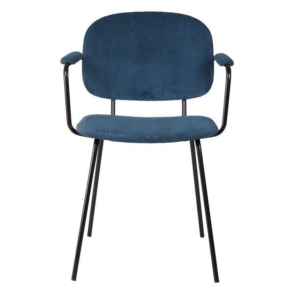 Chaise accoudoirs velours côtelé bleu foncé Aston