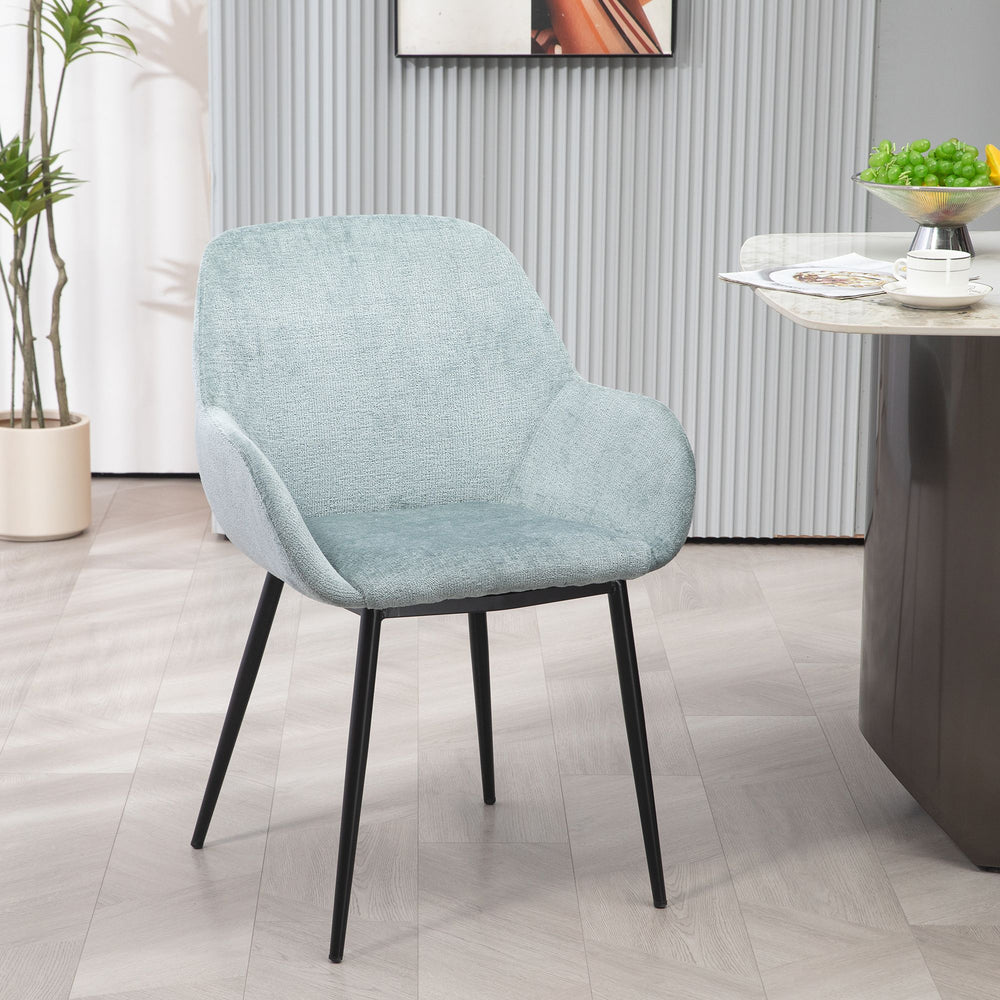 Chaise repas accoudoirs tissu chenille céladon pied métal HIBIS