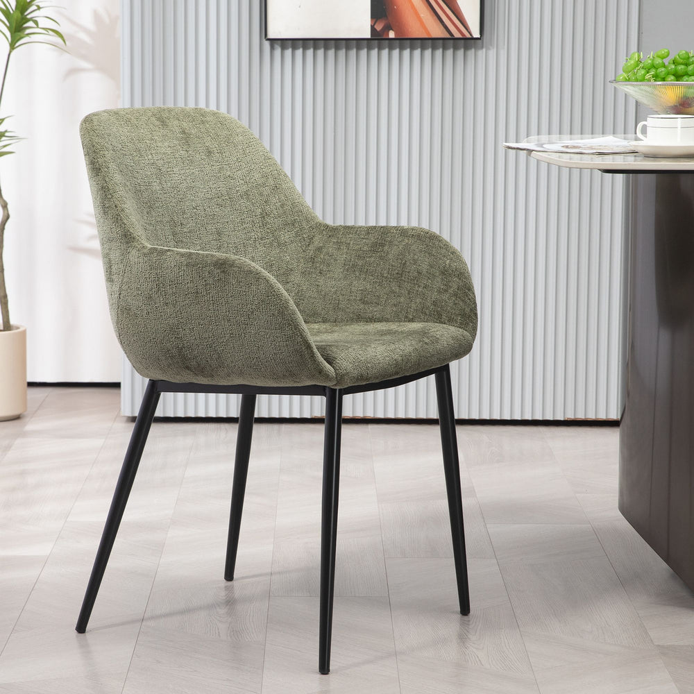 Chaise repas accoudoirs tissu chenille kaki pied métal HIBIS