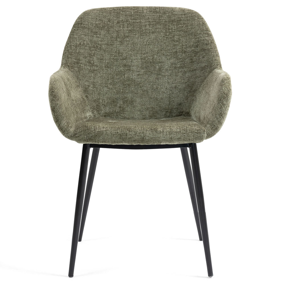 Chaise repas accoudoirs tissu chenille kaki pied métal HIBIS