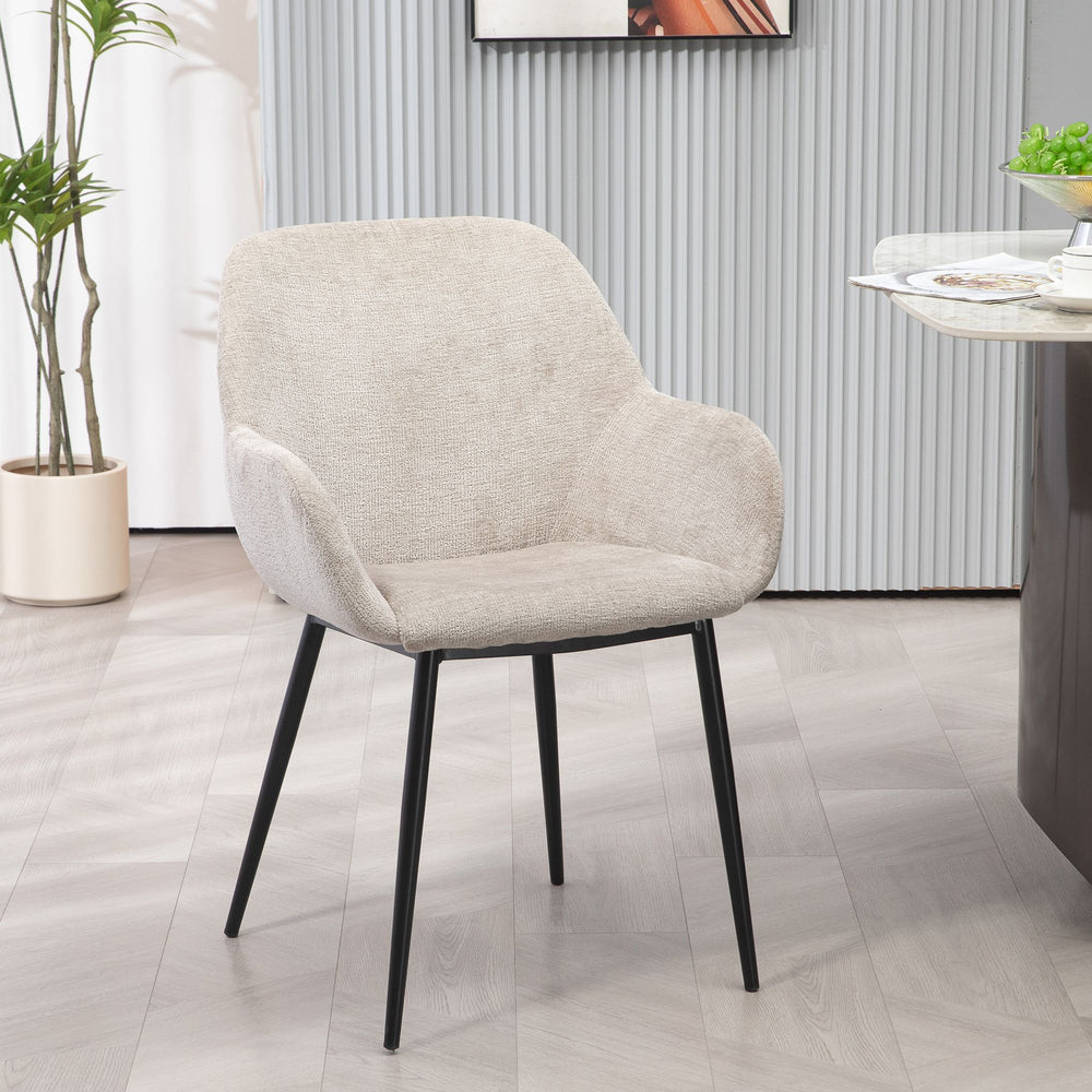 Chaise repas accoudoirs tissu chenille taupe pied métal HIBIS