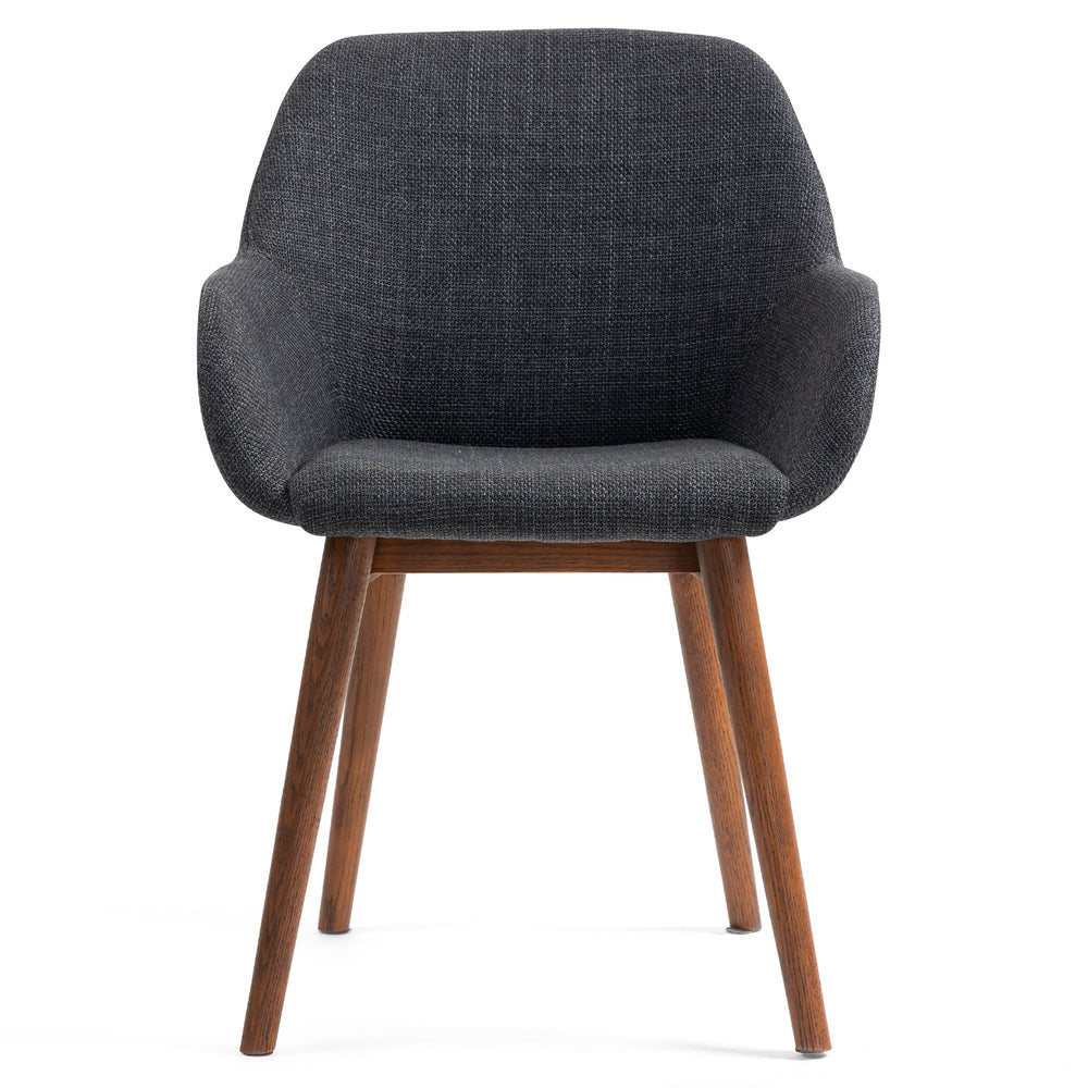 Chaise repas accoudoirs tissu noir pied chêne foncé MALVA