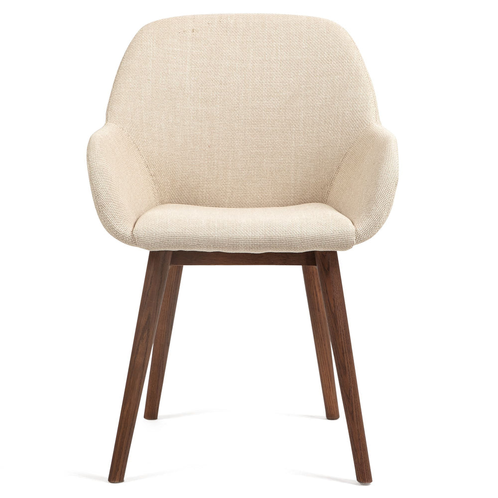 Chaise repas accoudoirs tissu beige pied chêne foncé MALVA
