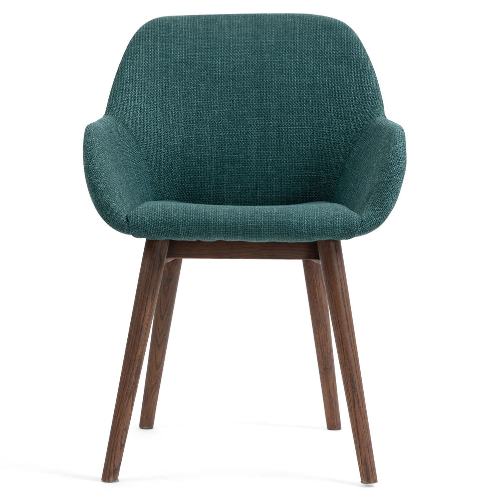 Chaise repas accoudoirs tissu vert emeraude pied chêne foncé MALVA