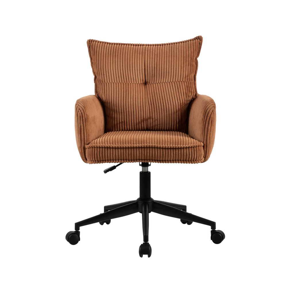 Chaise de bureau velours côtelé caramel