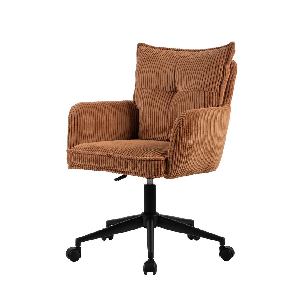 Chaise de bureau velours côtelé caramel