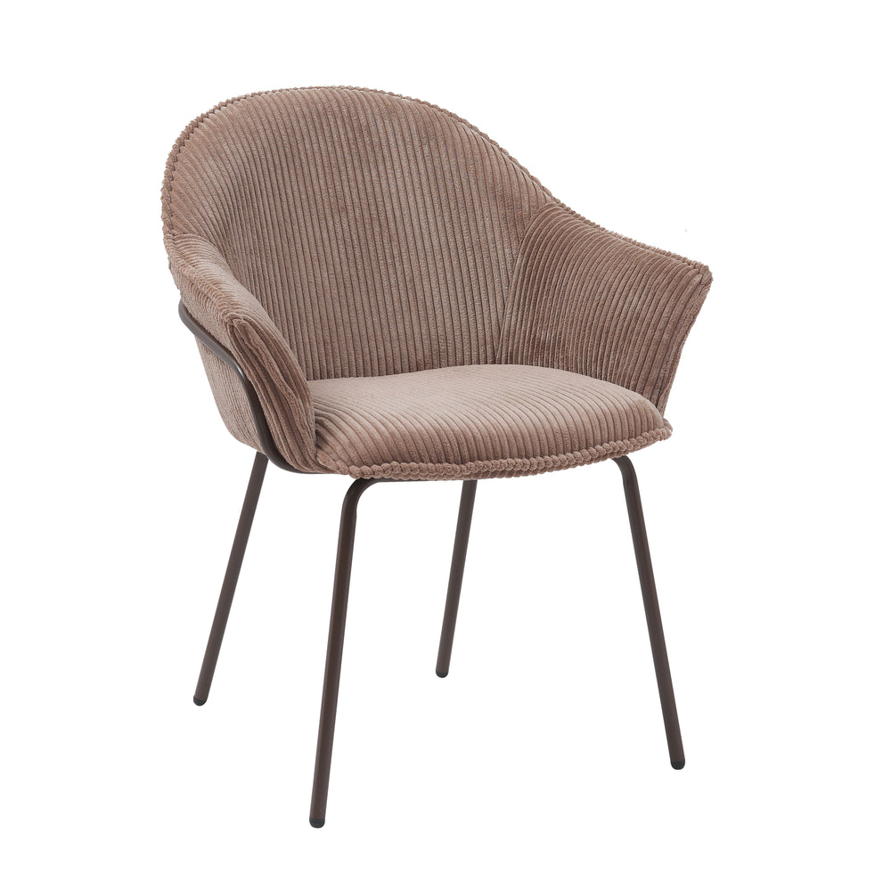 Chaise accoudoirs velours côtelé à grosses côtes marron