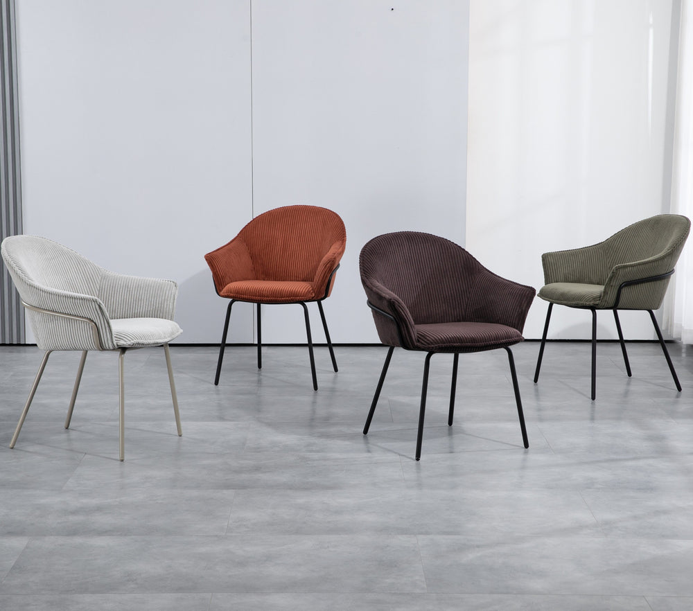 Chaise accoudoirs velours côtelé à grosses côtes gris clair