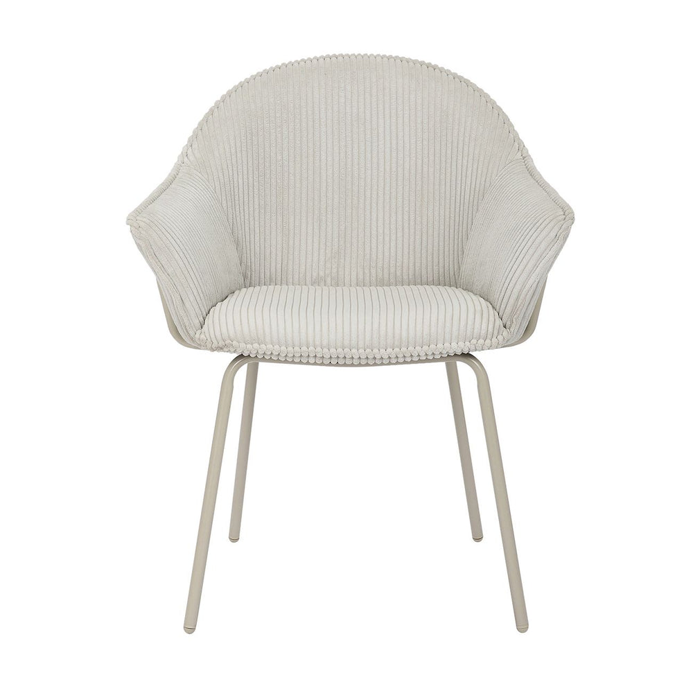 Chaise accoudoirs velours côtelé à grosses côtes gris clair