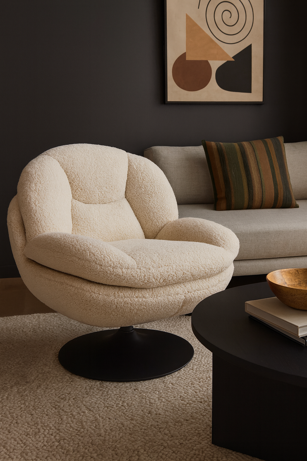 Fauteuil pivotant effet bouclette blanc