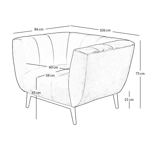 Fauteuil velours bleu capitonné Amaro