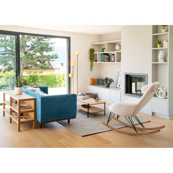 Rocking-chair scandinave effet laine mohair blanc Evy