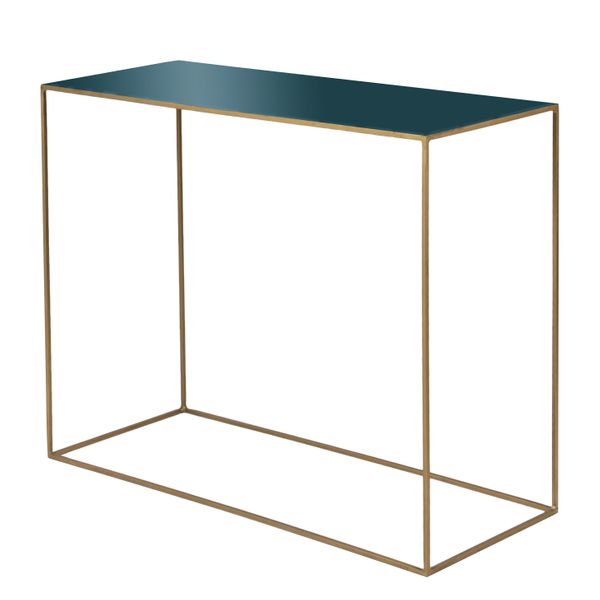 Console en métal gris bleu et laiton de 100 cm Olia