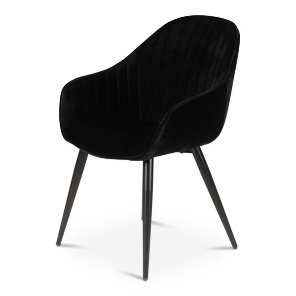 Chaise accoudoirs velours noir et pieds métal BARI