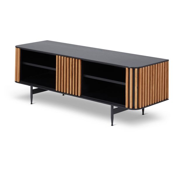 Meuble Tv 130 cm 4 niches plaqué chêne Linea