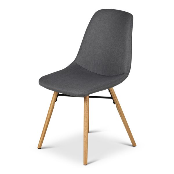 Chaise de repas en tissu gris foncé et pieds chêne May