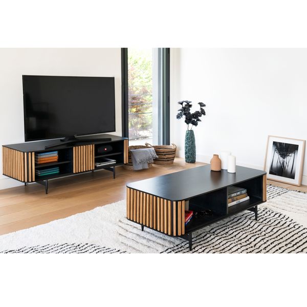 Meuble Tv 130 cm 4 niches plaqué chêne Linea