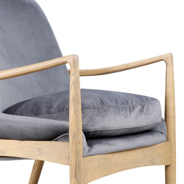 Fauteuil velours gris pieds frêne naturel Nacho