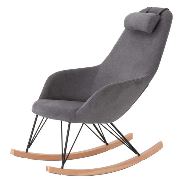 Rocking-chair scandinave en tissu gris clair et bois Evy
