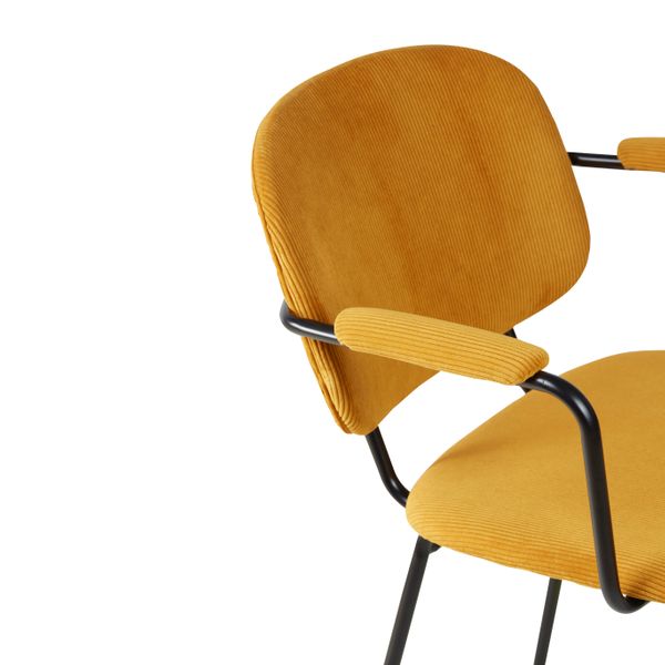 Chaise accoudoirs velours côtelé jaune curry Aston