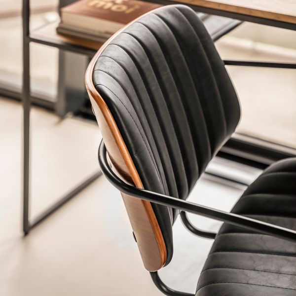 Chaise de bureau imitiation cuir noir et noyer Roll