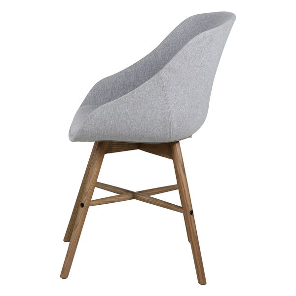 Chaise repas tissu gris clair pieds chêne foncé Jeff