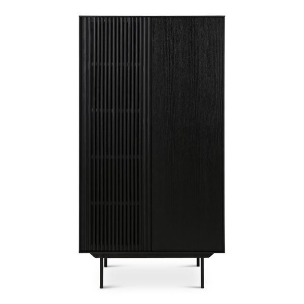 Buffet haut placage chêne noir h 161 cm 2 portes piètement métal Mojo