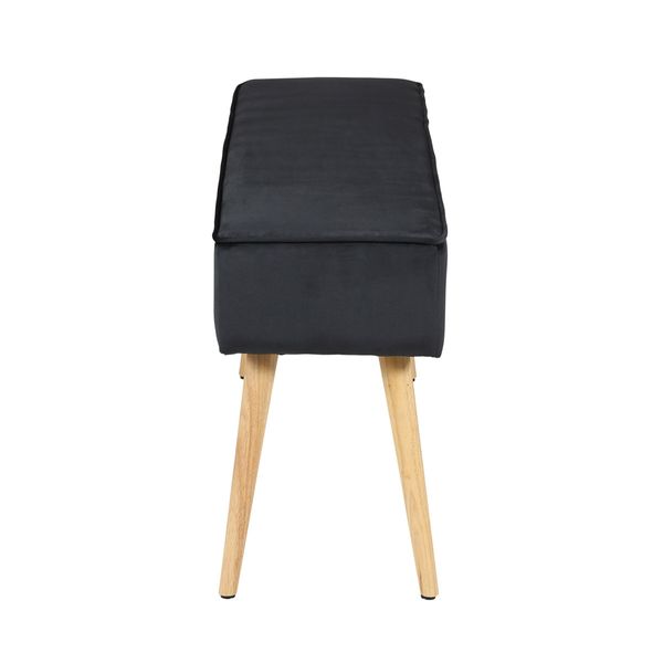 Banc en velours gris foncé et pieds bois naturel Popy