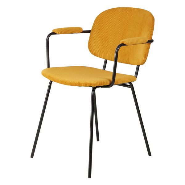 Chaise accoudoirs velours côtelé jaune curry Aston