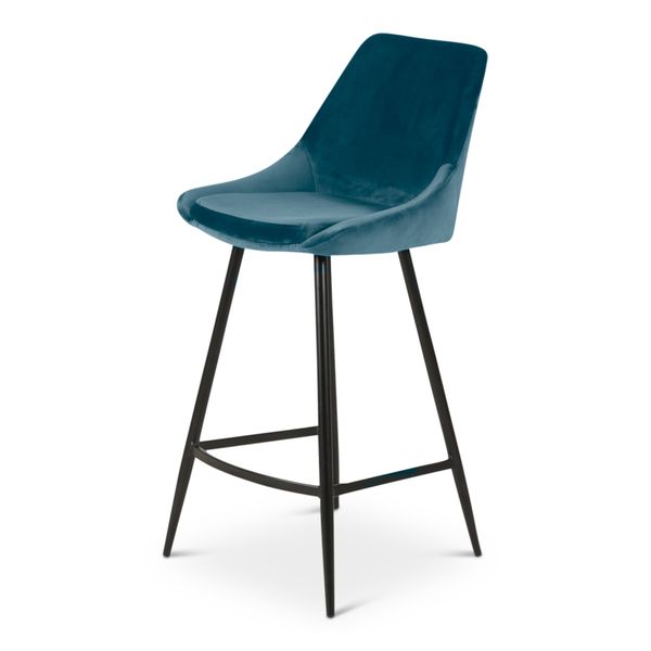 Chaise plan de travail velours bleu et pieds métal BARI