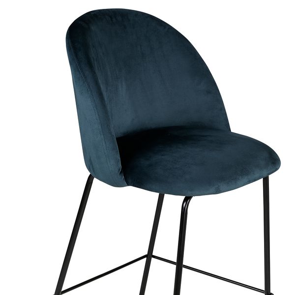 Chaise snack velours gris bleu pieds métal noir YATA
