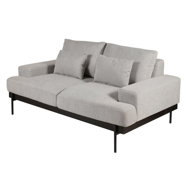 Canapé 2 places tissu gris design et pieds métal noir mat Yoko