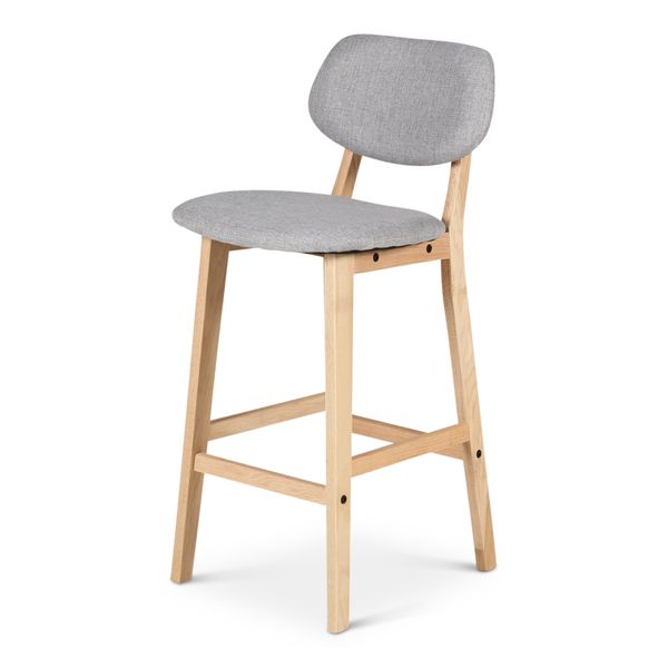 Chaise plan de travail  bandeau tissu gris et pieds chêne Hana