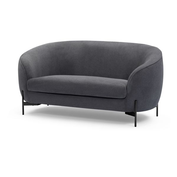 Canapé 2 places tissu anthracite pieds noirs Moon