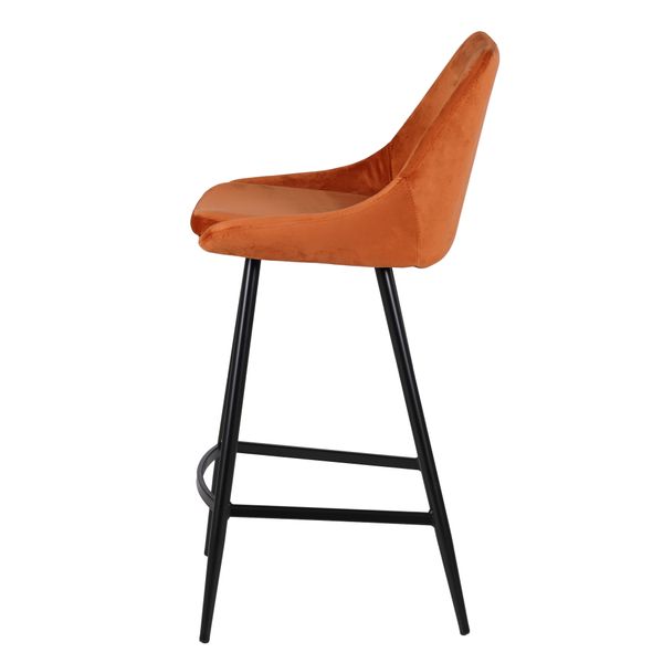 Chaise de bar velours cognac piètement métal noir h75 BARI