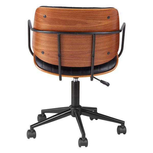 Chaise de bureau imitiation cuir noir et noyer Roll