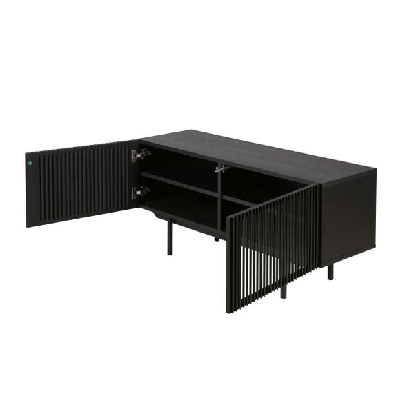 Buffet moderne placage chêne noir 120cm 2 portes piètement métal Mojo