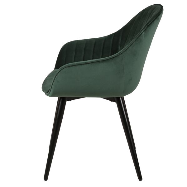 Chaise accoudoirs velours vert foncé piètement métal noir Bari