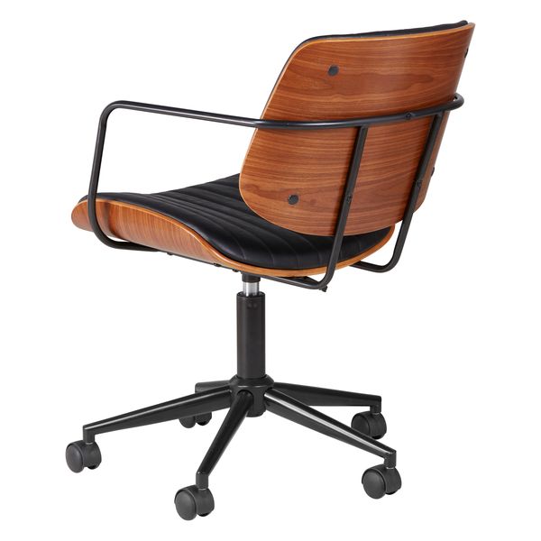Chaise de bureau imitiation cuir noir et noyer Roll