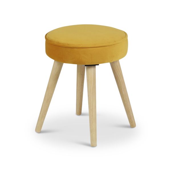 Tabouret en velours moutarde pieds bois naturel Popy