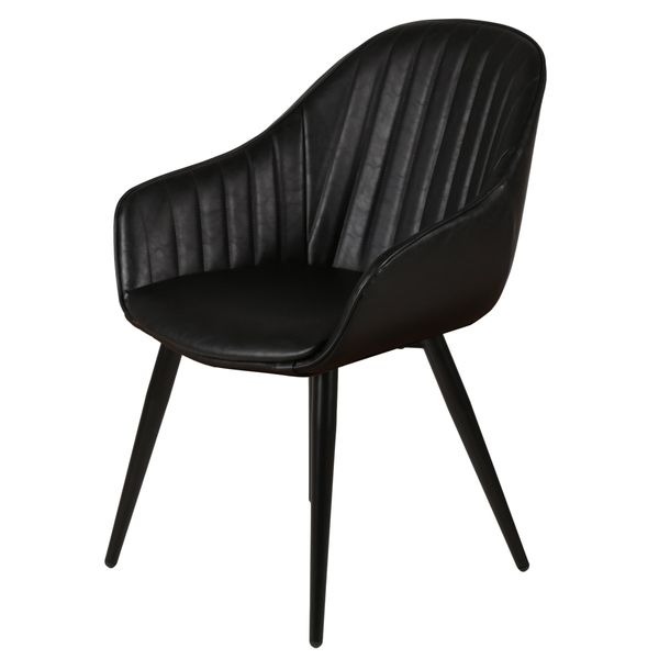 Chaise accoudoirs PU noir piètement métal noir Bari